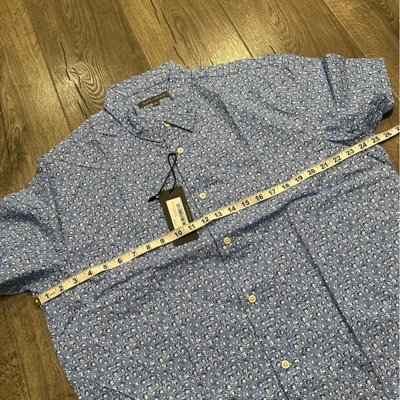 New Slate & Stone Men's Printed Poplin Blue Short Sleeve Button Flower Shirt XL - Picture 8 of 11